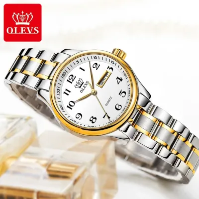 OLEVS 5567 Quartz Casual Watch Gift Alloy Watchband Round-dial Wristwatch Week Display Calendar Luminous